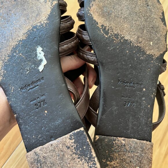 Yves Saint Laurent YSL Gladiator Flat Sandals Dark Brown Leather size 37.5 - Picture 13 of 13